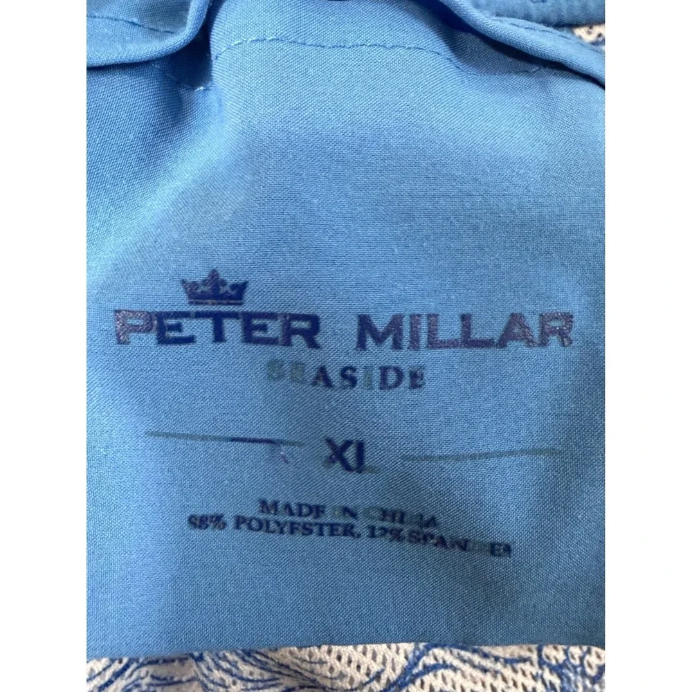 Peter Millar Seaside Board Short Men XL Blue Abstract Swirl Swim Trunk Lined EUC